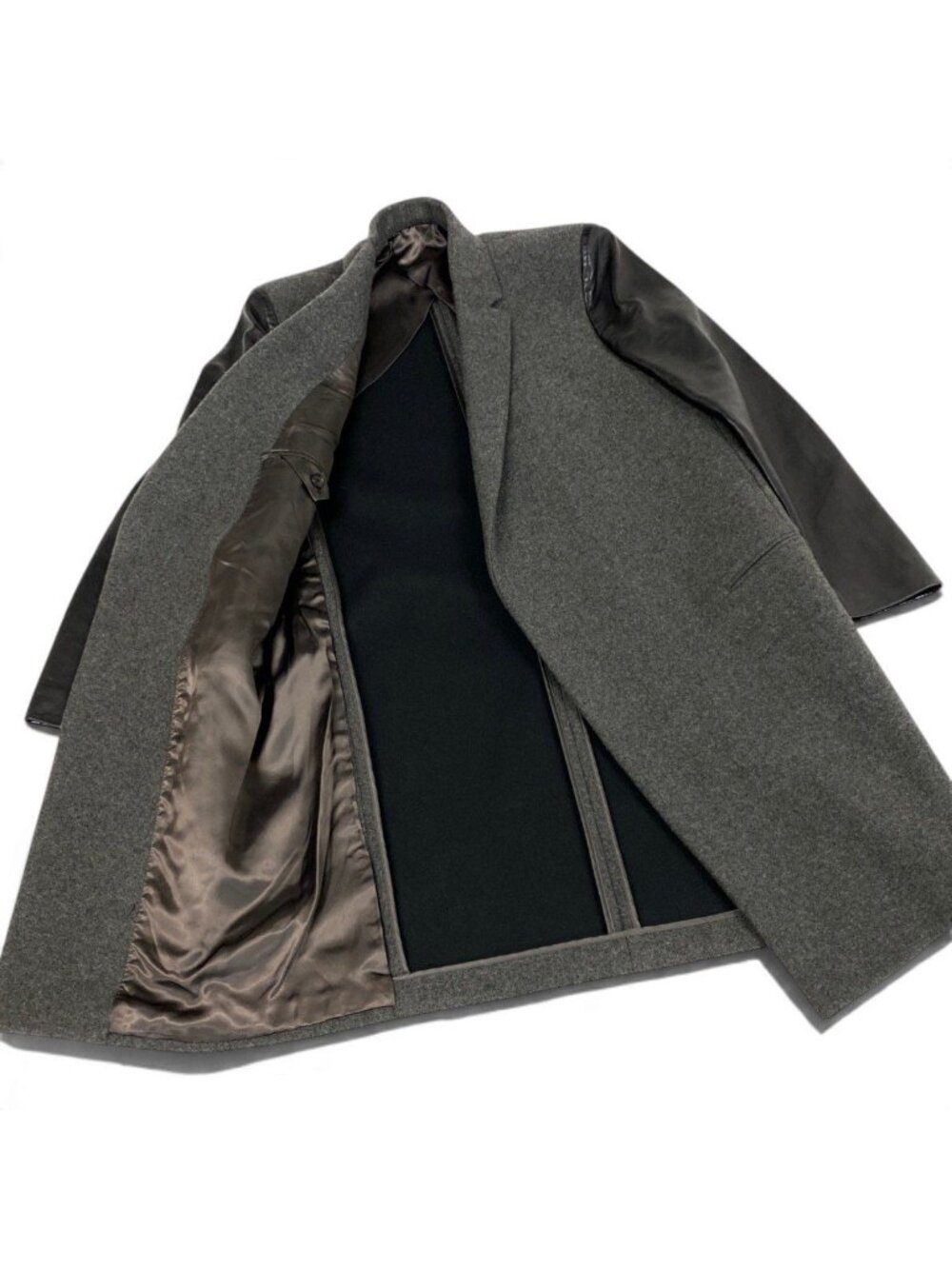Celine Phoebe Philo Era Crombie Coat Leather Switch Gray Black - Picture 7 of 9